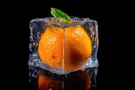 Macro Photo One Mandarin In An Ice Cubeの素材