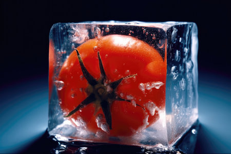 Macro Photo One Tomato In An Ice Cubeの素材