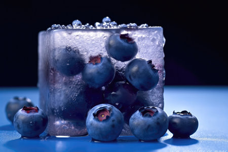 Macro Photo One Bilberry In An Ice Cubeの素材