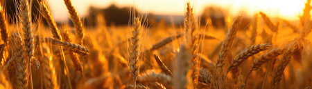 Golden Wheat Field With A Blurred Sunset Glow. Banner For Webの素材