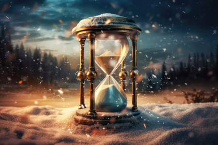 Hourglass In A Snowy Landscape With Falling Snowflakesの素材