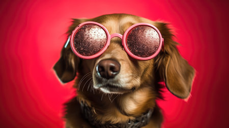 Dog Wearing Mirrored Pink Heartshaped Sunglassesの素材