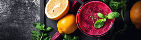 Top View Energizing Beetroot And Carrot Juice. banner for webの素材