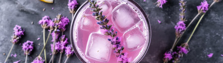 Top View Chilled Lavender Lemonade With A Floral Touch. Banner For Webの素材