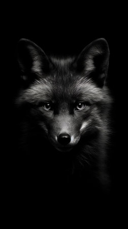 Portrait Of Fox Animal On Black Backgroundの素材
