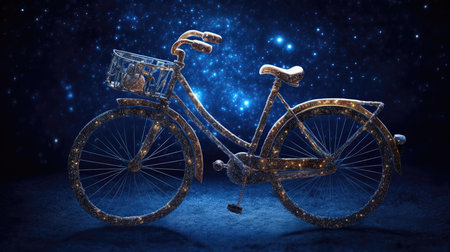 Bicycle With A Starry Background In The Style Of Book Art Installationsの素材