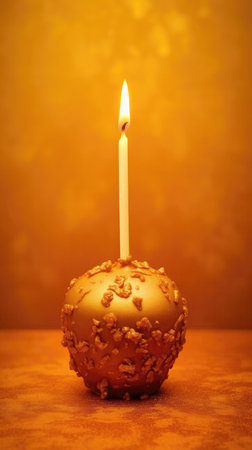 Cake Pop With One Candle On A Gold Backgroundの素材