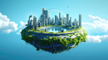 A Fantastic Island Floating With Skyscrapersの素材