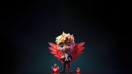 A Cute Cartoon Cupid In Suit Character Designs Black Backgroundの素材
