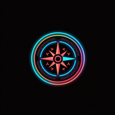 A Compass Icon With Glowing Neon Colors Outlining The Cardinal Directionsの素材