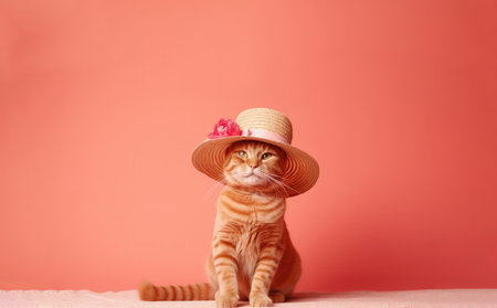 Happy Cat Bombay In A Hat Beachwear Rose Gold Backgroundの素材