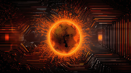 Biometric Authentication Fingerprint Scanning Trading Chart Background Orange Blackの素材
