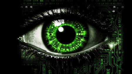 Biometric Authentication Eye Scanning Circuit Board Background Green Blackの素材