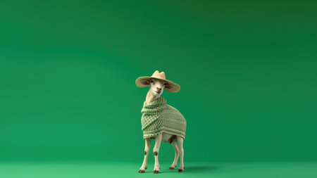 A Happy Sheep In A Hat Beachwear Emerald Green Backgroundの素材