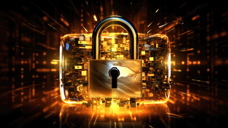 Lock Big Data Cybersecurity Conceptual Background Gold Blackの素材