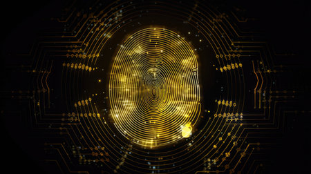 Biometric Authentication Fingerprint Scanning Cybersecurity Conceptual Yellowの素材