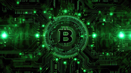 Bitcoin Circuit Board Background Green Blackの素材