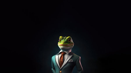 A Cute Cartoon Chameleon In Suit Character Designs Black Backgroundの素材