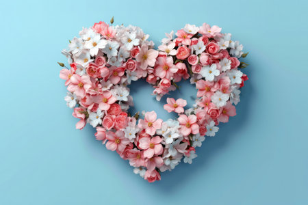 Heart Shape Of Cherry Blossoms Blue. Mother's Day, Women's Day, Valentine's Dayの素材