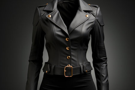 Woman Black Jacket On White Backgroundの素材