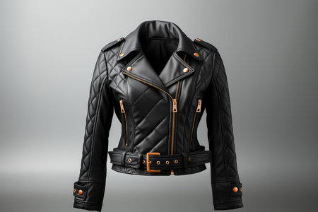 Woman Black Quilted Jacket On White Backgroundの素材