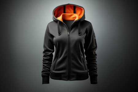 Woman Black Fleece Jacket On White Backgroundの素材