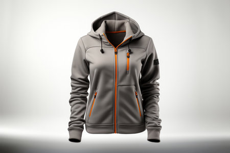 Woman Gray Fleece Jacket On White Backgroundの素材