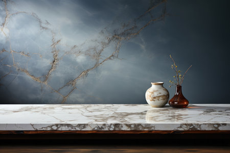 A Marble Countertop Against Backdrop Of Sleek And Modern Retail Store Blank Surfaceの素材