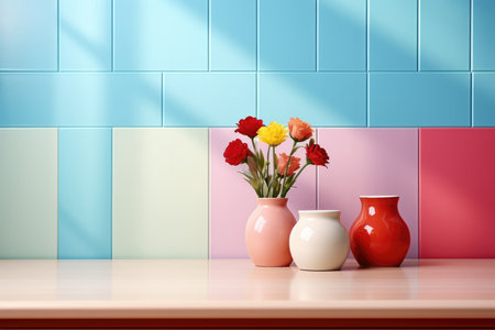 A Marble Countertop Against Backdrop Of Vibrant And Colorful Childrens Playroomの素材