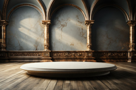 A Marble Countertop Against Backdrop Of Luxurious And Grand Ballroom Blank Surfaceの素材