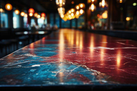 A Marble Countertop Against Backdrop Of Vibrant And Lively Nightclub Blank Surfaceの素材