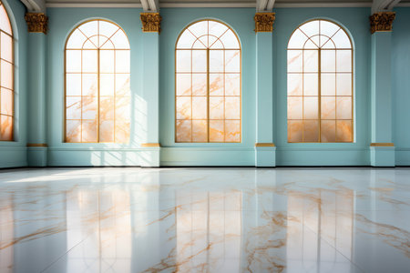 A Marble Countertop Against Backdrop Of Energetic Dance Studio Blank Surfaceの素材