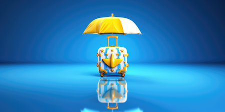 A Suitcase With A Yellow Umbrella On Top Of It.の素材