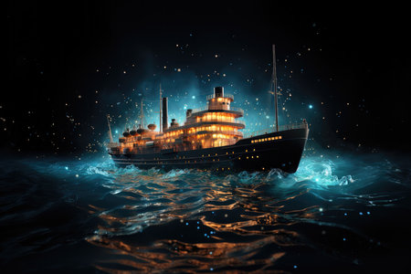 Transparent Ship And Ocean Waves From Transparency Of Dots Blueの素材