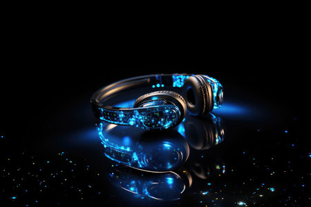 Transparent Headphones And Musical Notes From Transparency Of Dots Blueの素材