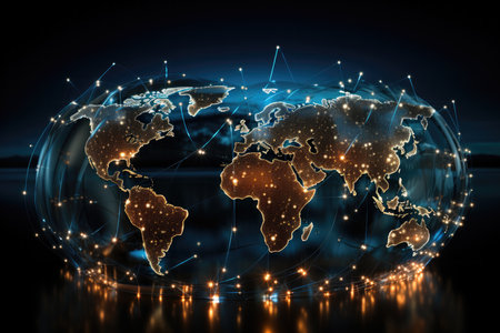 Transparent Globe And Interconnected Lines From Transparency Of Dots Blueの素材