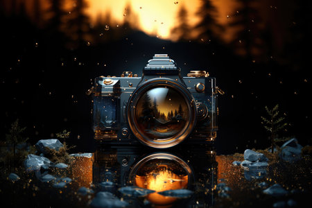 Transparent Camera Lens And Scenic Landscapes From Transparency Of Dots Blueの素材