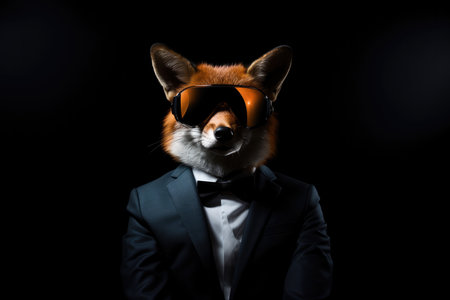 Fox In Suit And Virtual Reality On Black Background.の素材