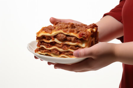 A Person Holding Lasagna White Backgroundの素材