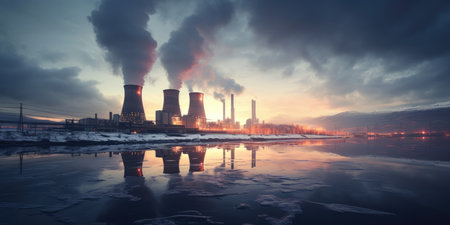 A Nuclear Power With Smoke Pouring Out Of It's Stacks.の素材