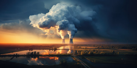 A Factory With Smoke Pouring Out Of It's Stacks.の素材