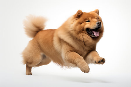 Jumping Moment, Chow Chow Dog On White Background.の素材