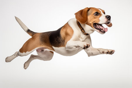Jumping Moment, Beagle Dog On White Background.の素材
