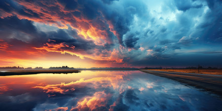 A Large Body Of Water Under A Cloudy Sky.の素材