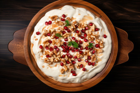 Top View, Fatteh On A Wooden Boardon White Background.の素材