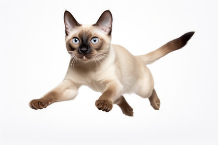 Jumping Moment, Tonkinese Cat On White Background.の素材