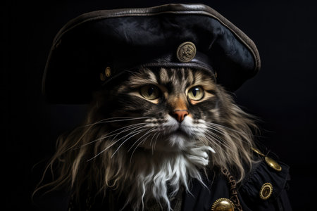Cute Cat Posing As A Fearless Pirate With An Eye Patch And Hat.の素材