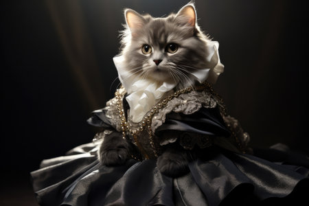 Chic Cat In A Glamorous Evening Gown, Exuding Elegance.の素材