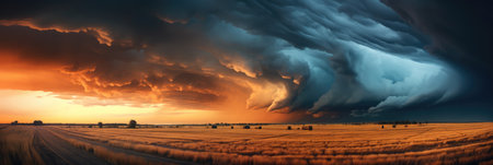 Dramatic Storm Clouds Gathering Over An Expansive Open Field.の素材