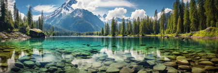 Crystalclear Lake Reflecting A Stunning Mountain Backdrop.の素材